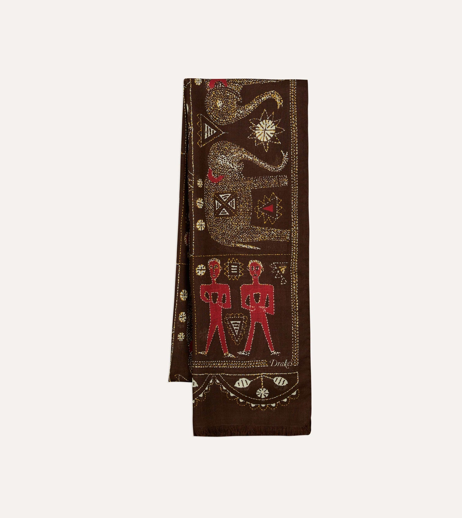 Embroidered Elephant Print Wool Silk Scarf