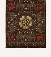 Embroidered Elephant Print Wool Silk Scarf