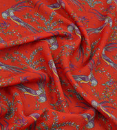 Red Birds Of Paradise Print Wool Silk Scarf