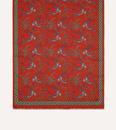 Red Birds Of Paradise Print Wool Silk Scarf