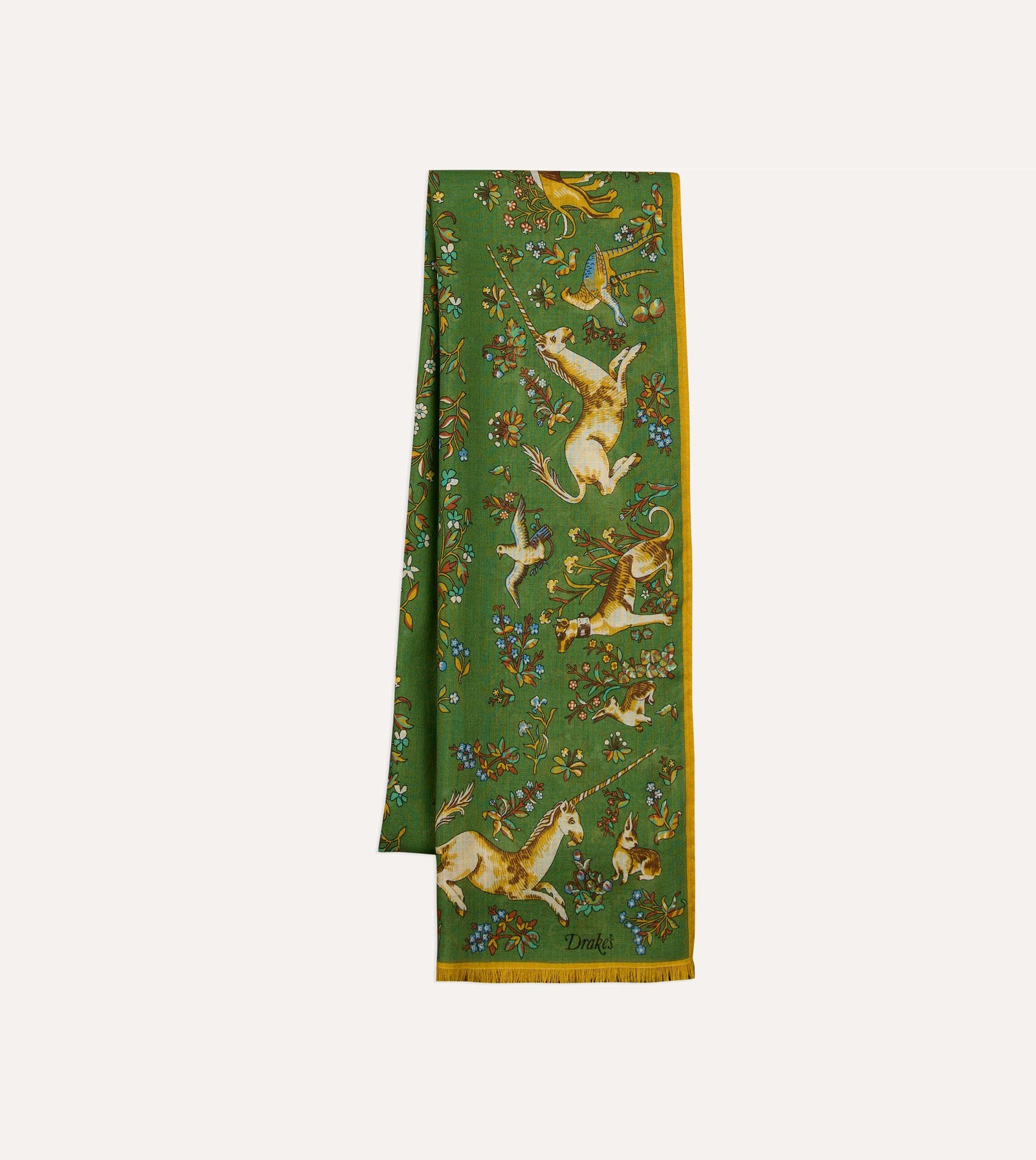 Unicorn Garden Print Tubular Wool Silk Scarf