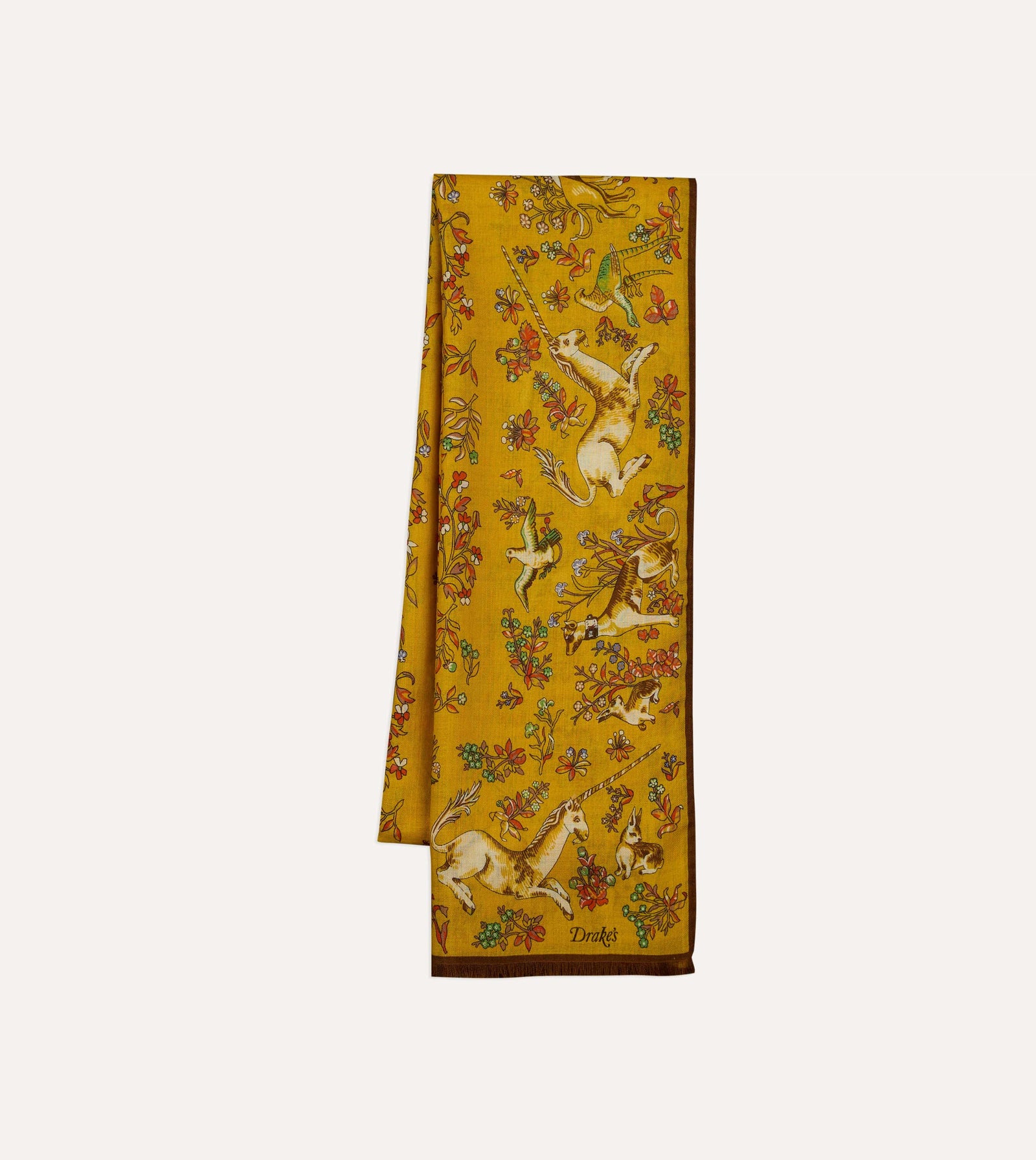 Unicorn Garden Print Tubular Wool Silk Scarf