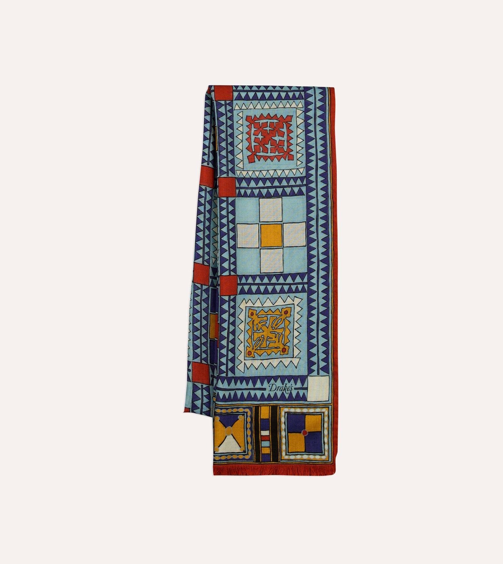 Geometric Print Wool Silk Scarf