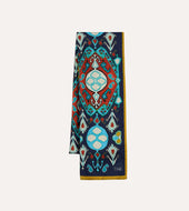 Navy Tapestry Print Wool Silk Scarf