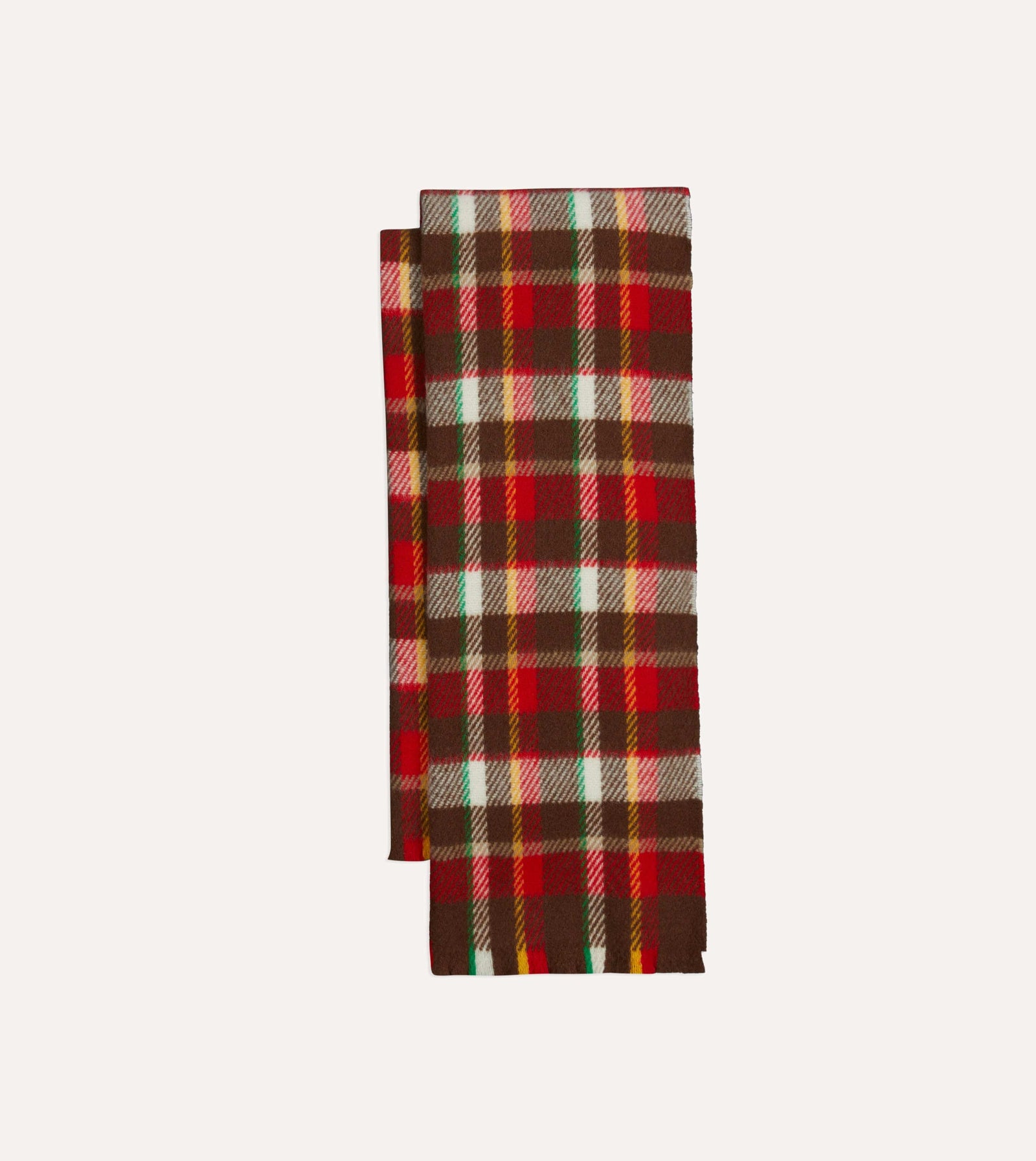Red Brown And Ecru Tartan Check Wool Scarf