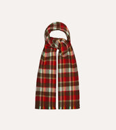 Red Brown And Ecru Tartan Check Wool Scarf