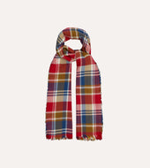 Red Blue And Yellow Tartan Check Worsted Wool Scarf