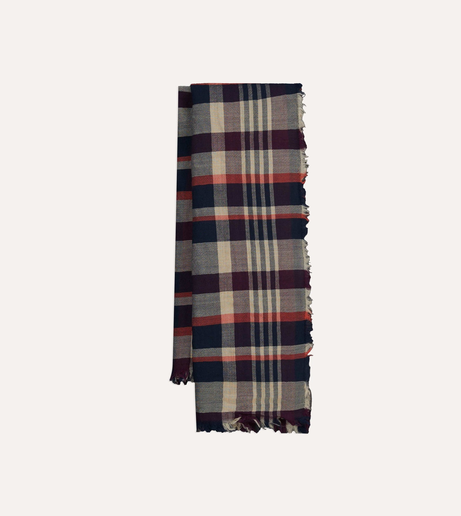 Red And Ecru Tartan Check Worsted Wool Scarf