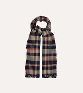 Red And Ecru Tartan Check Worsted Wool Scarf