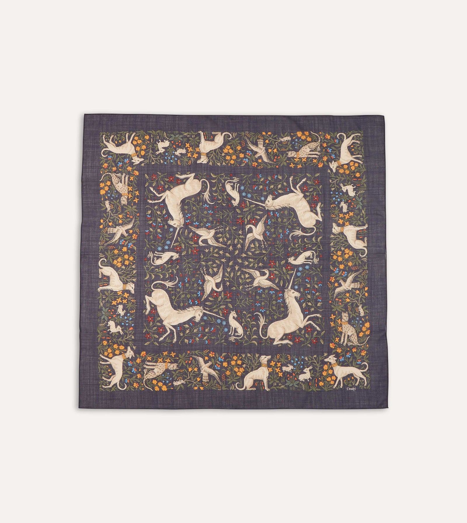 Unicorn Print Wool Silk Square Scarf