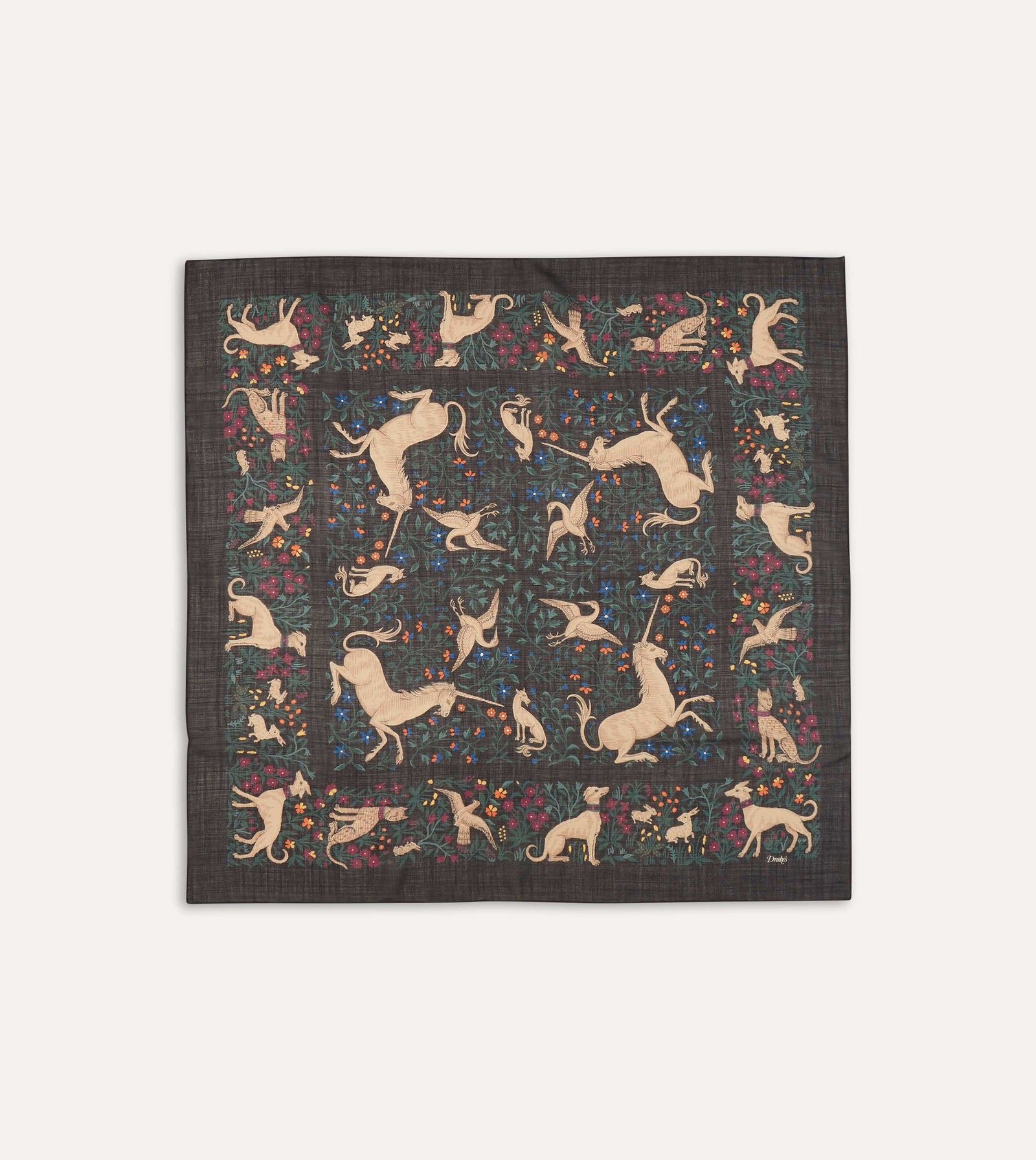Unicorn Print Wool Silk Square Scarf