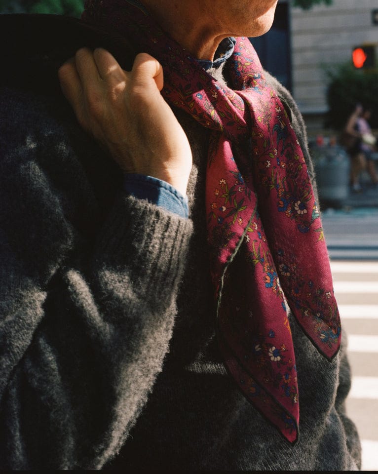 Magenta Birds Of Paradise Print Wool Silk Square Scarf