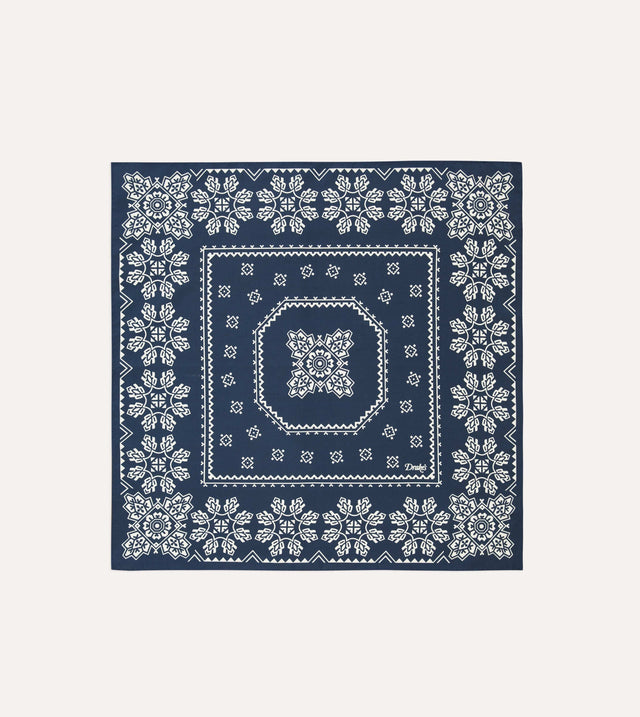 Navy Traditional Print Silk Bandana