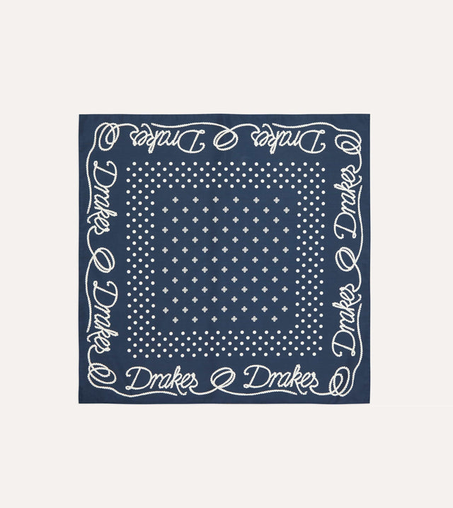 Navy Rope Border Print Silk Bandana