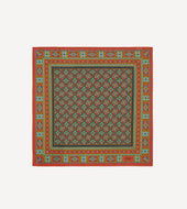 Red, Blue and Gold Floral Medallion Print Wool-Silk Bandana