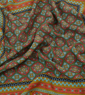 Red Blue And Gold Floral Medallion Print Wool Silk Bandana