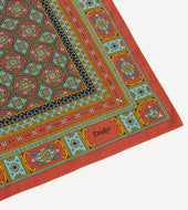 Red Blue And Gold Floral Medallion Print Wool Silk Bandana