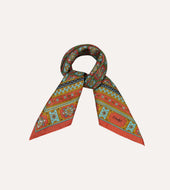 Red Blue And Gold Floral Medallion Print Wool Silk Bandana