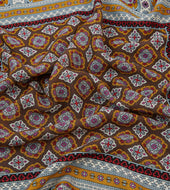 Blue And Gold Floral Medallion Print Wool Silk Bandana