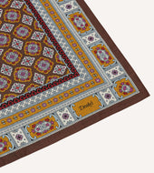 Blue And Gold Floral Medallion Print Wool Silk Bandana