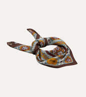 Blue And Gold Floral Medallion Print Wool Silk Bandana