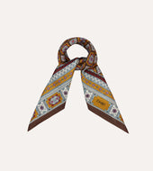 Blue And Gold Floral Medallion Print Wool Silk Bandana