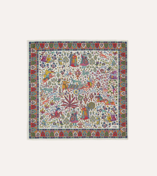 Ecru Floral Mughal Print Wool-Silk Bandana