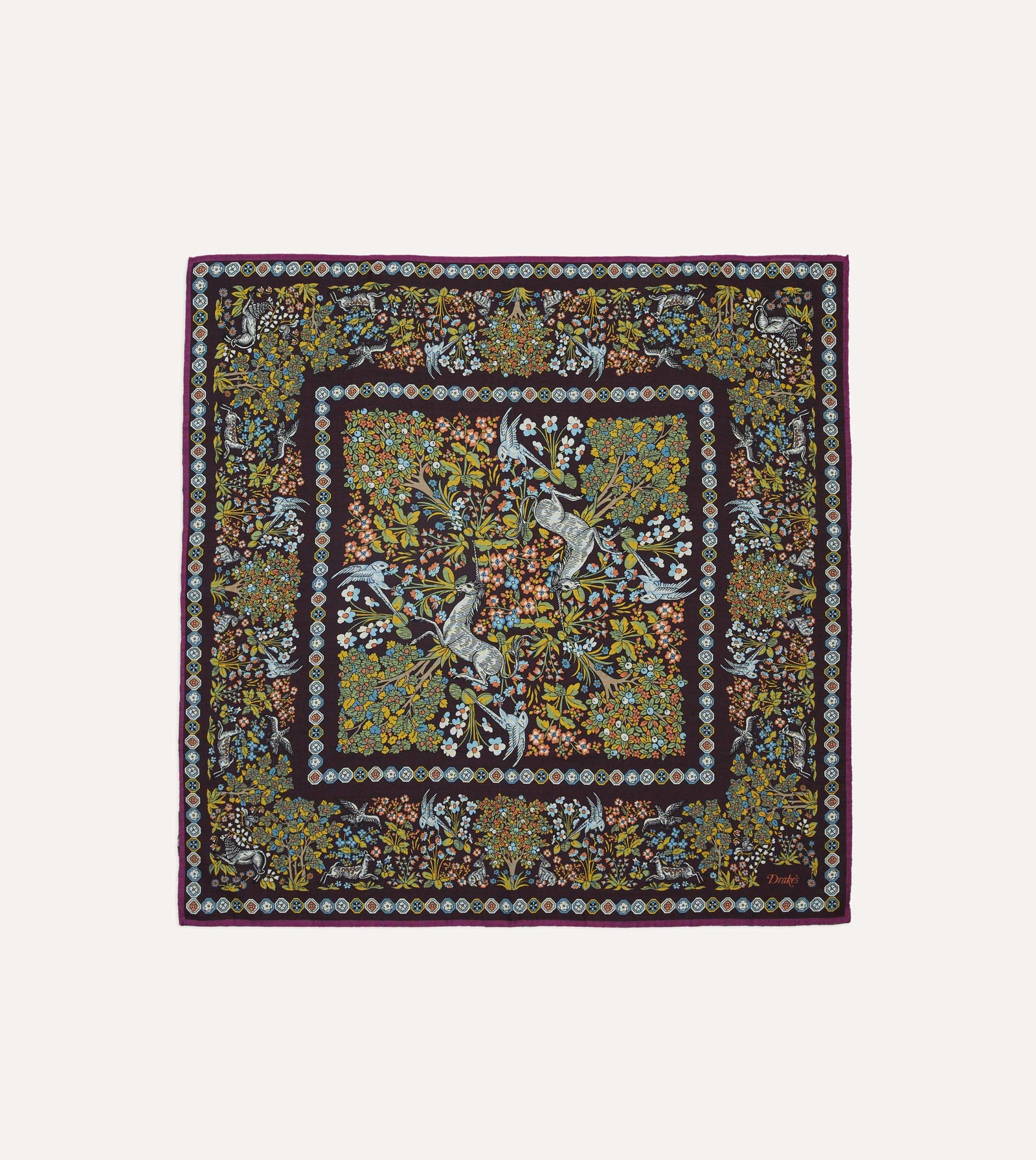 Purple Mythical Forest Print Wool Silk Bandana