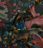 Green Palm Print Wool Silk Bandana