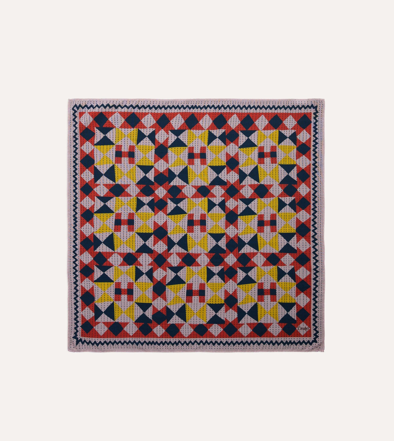 Pink Patchwork Print Wool Silk Bandana