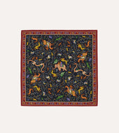Navy Animals and Flowers Print Silk Bandana