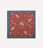 Red Animals And Flowers Print Silk Bandana