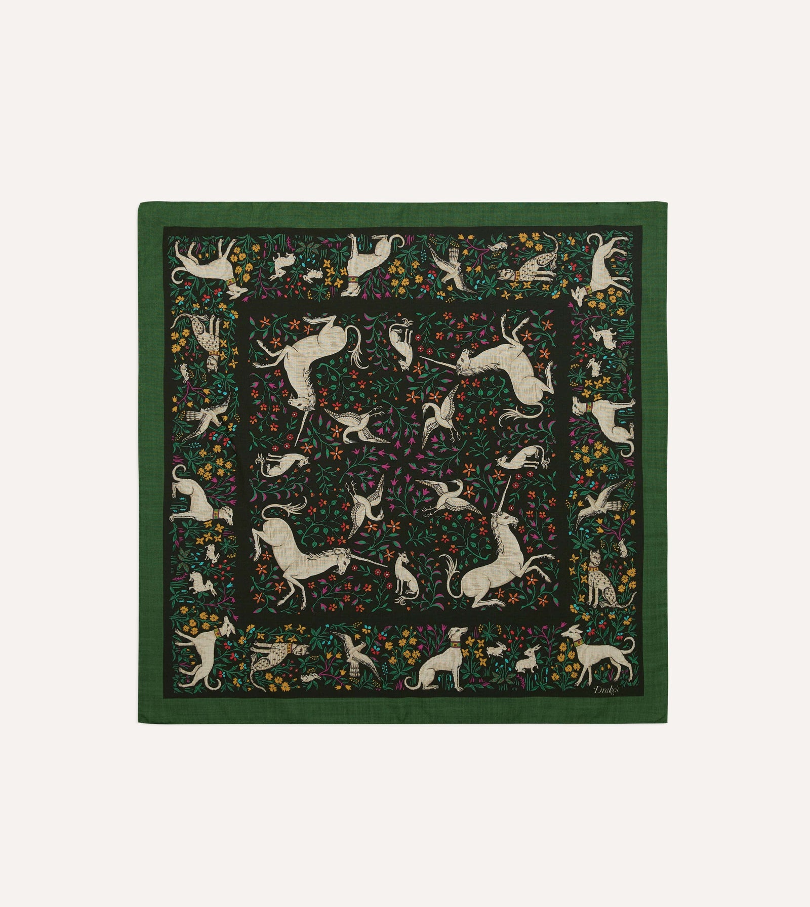 Green Unicorn Print Wool Silk Bandana