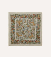 Ecru Unicorn Print Wool-Silk Bandana
