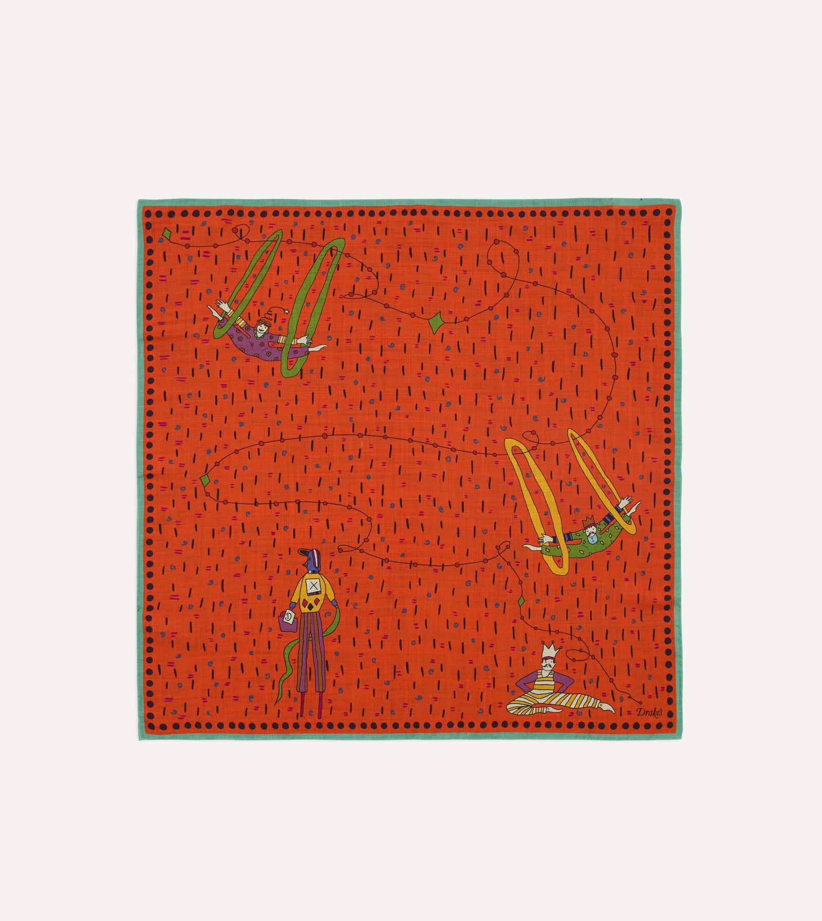 Red Acrobat Print Wool Silk Bandana