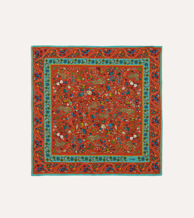Red Tiger Garden Print Wool-Silk Bandana