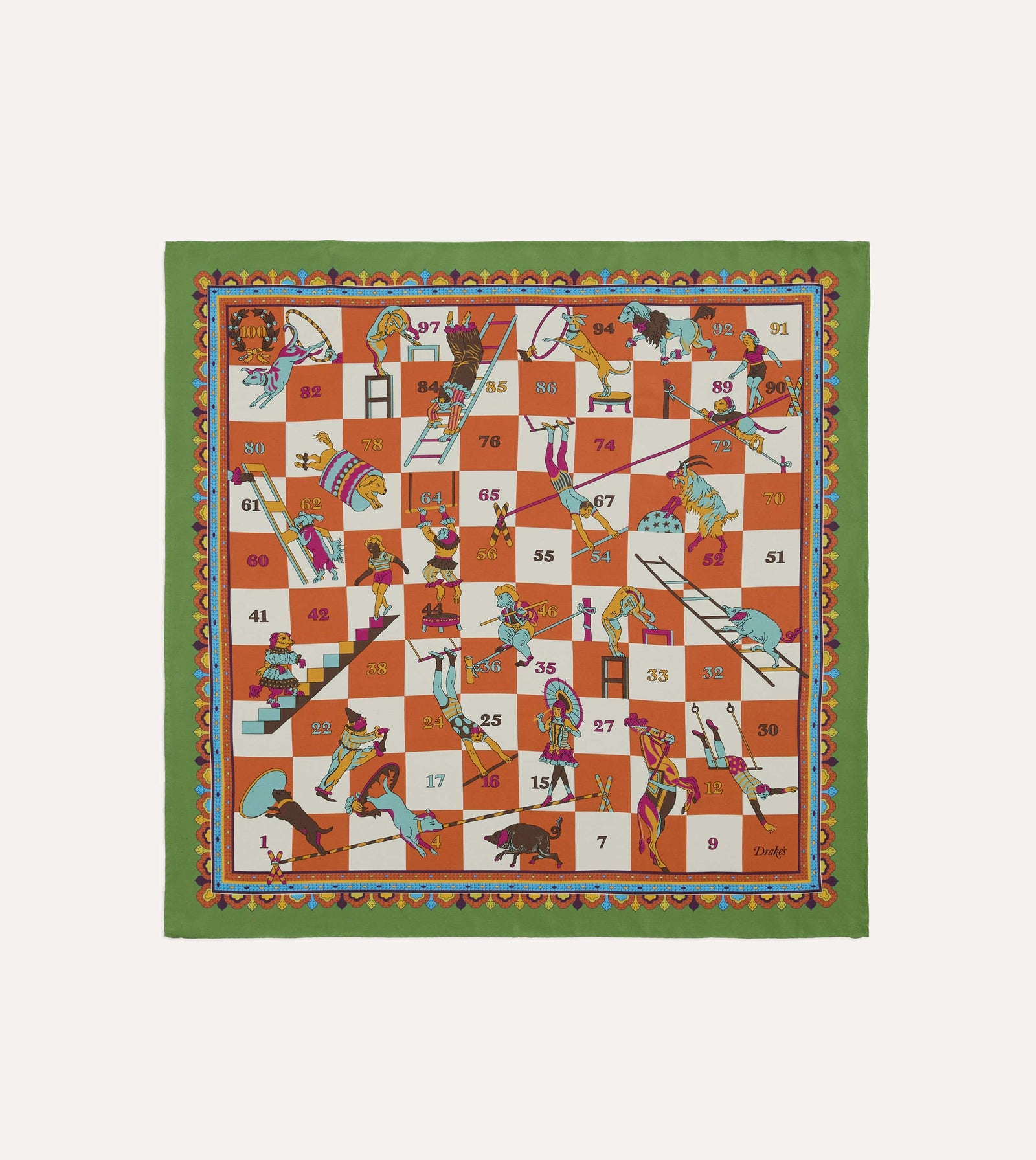 Green Snakes And Ladders Print Silk Bandana