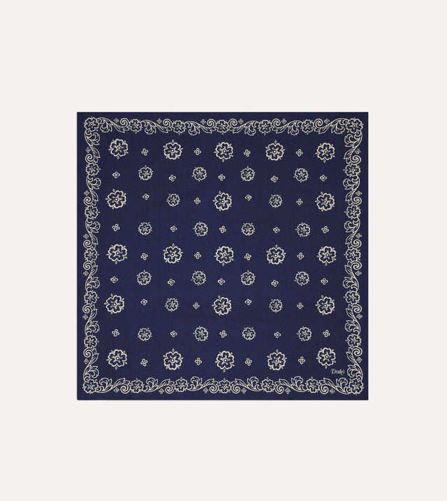 Indigo Flower Print Cotton Bandana