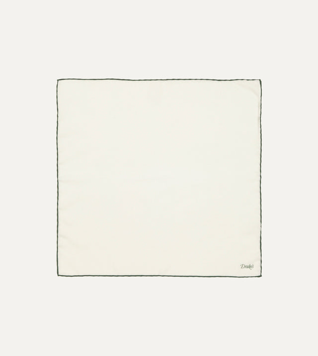 Ivory and Green Shoestring Border Silk Pocket Square