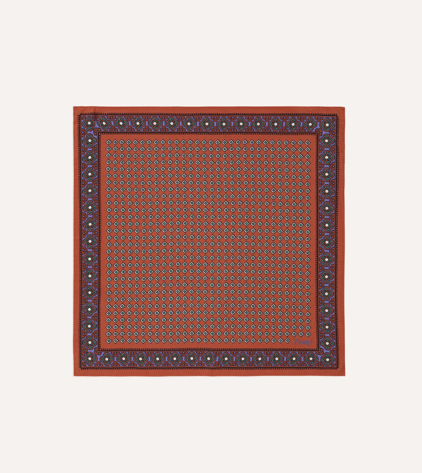 Vintage Tile Print Silk Pocket Square