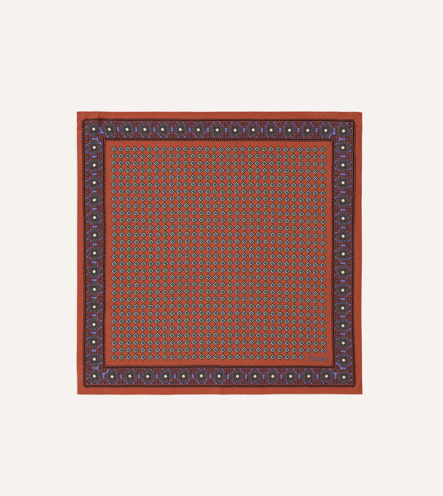 Rust Vintage Tile Print Silk Pocket Square
