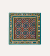 Green, Red and Gold Floral Medallion Print Silk Pocket Square
