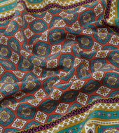 Green Red And Gold Floral Medallion Print Silk Pocket Square