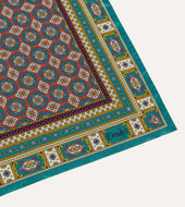 Green Red And Gold Floral Medallion Print Silk Pocket Square