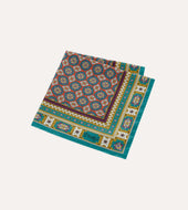 Green Red And Gold Floral Medallion Print Silk Pocket Square