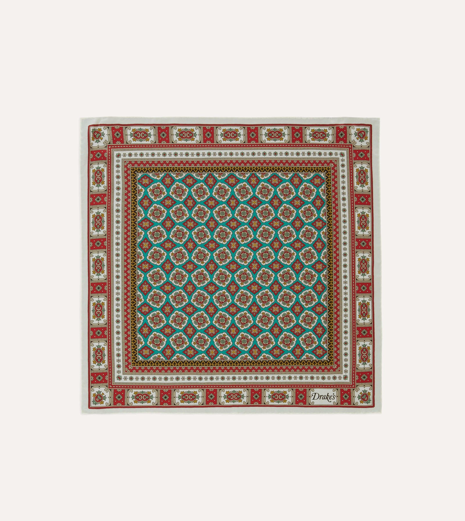 Red And Gold Floral Medallion Print Silk Pocket Square