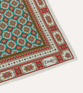 Red And Gold Floral Medallion Print Silk Pocket Square