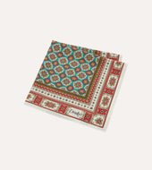 Red And Gold Floral Medallion Print Silk Pocket Square