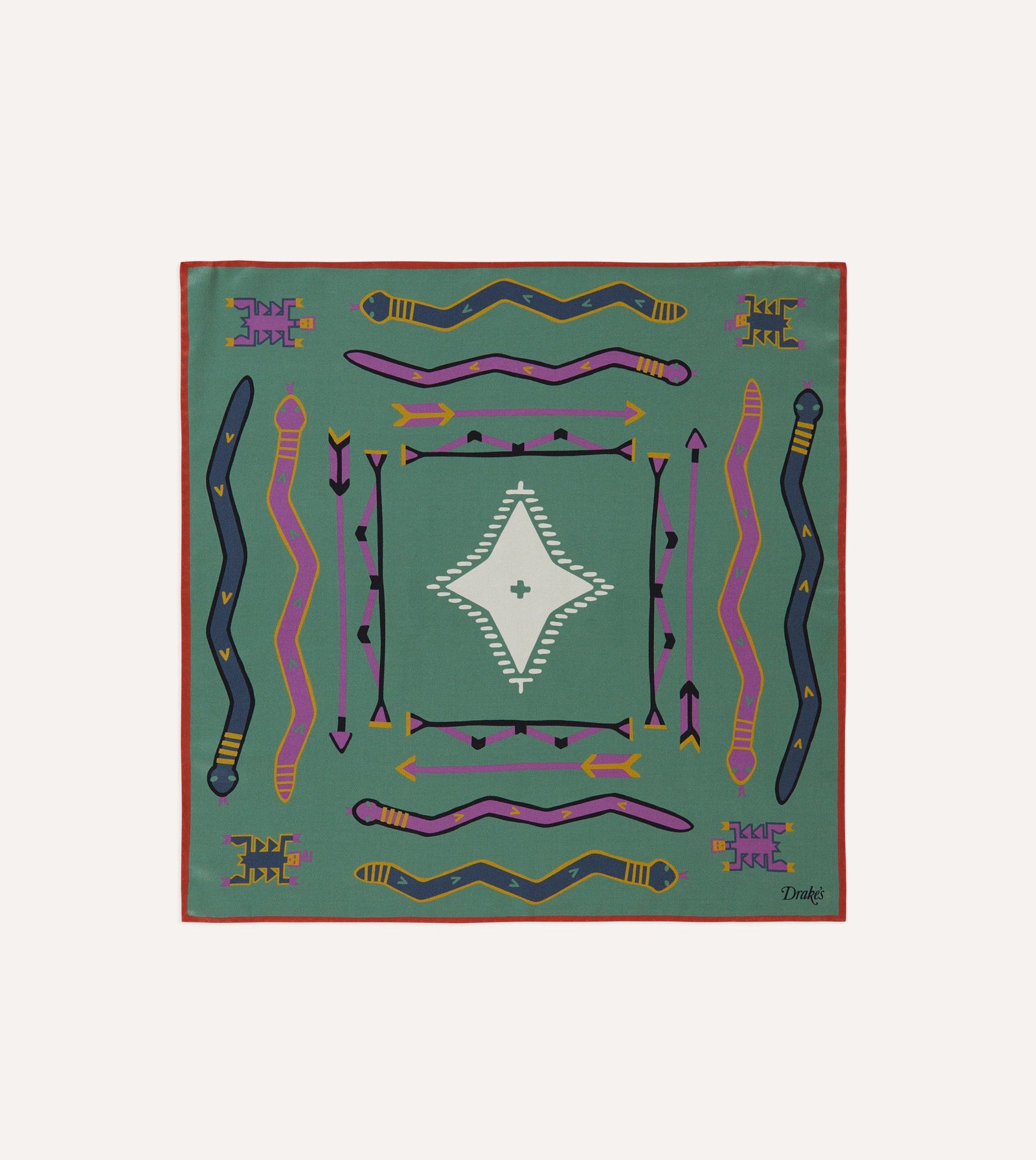 And Rust Tribal Print Silk Pocket Square