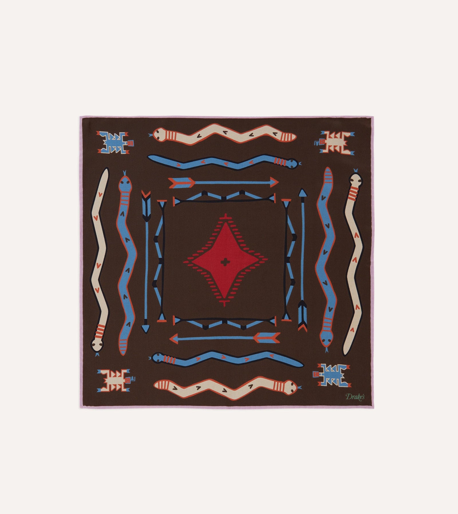 And Pink Tribal Print Silk Pocket Square
